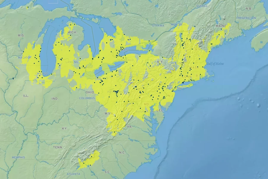Crataegus coccinea Native Range