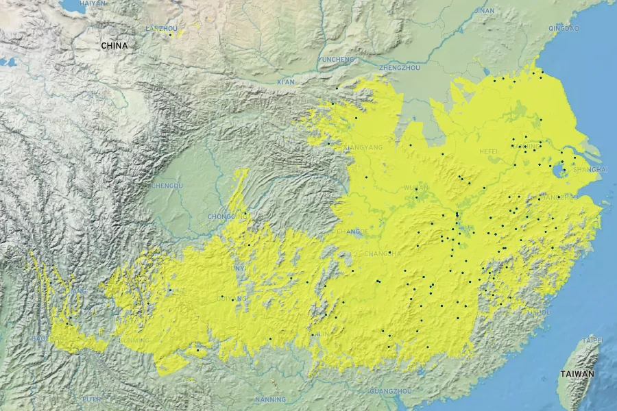 Crataegus cuneata Native Range