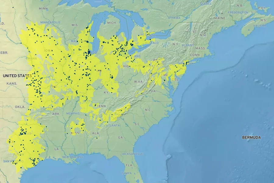 Crataegus mollis Native Range