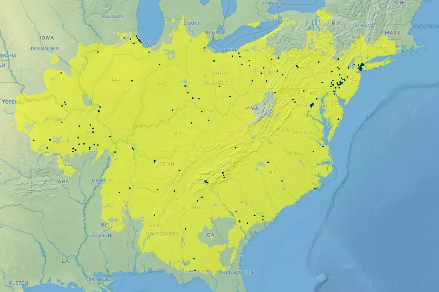 Crataegus phaenopyrum Native Range