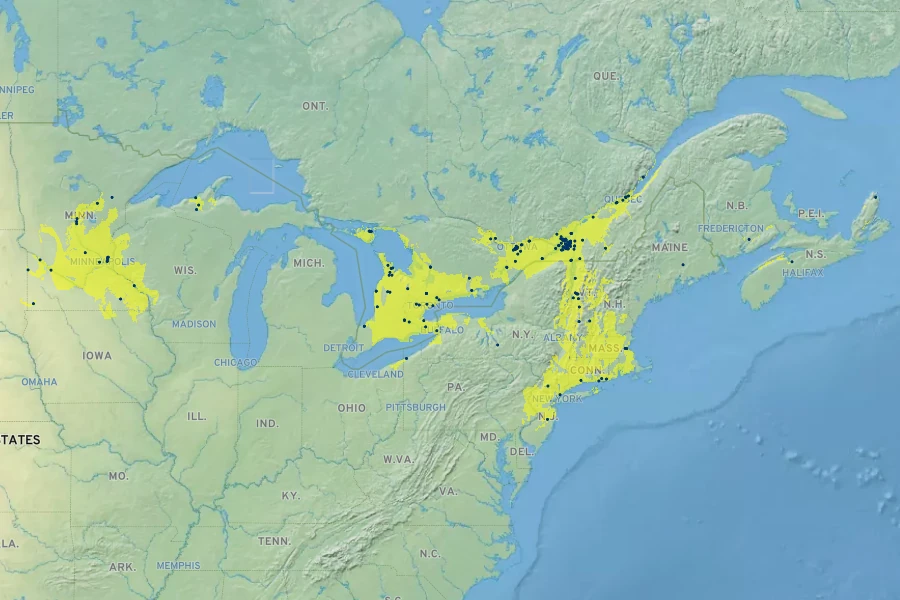 Crataegus submollis Native Range