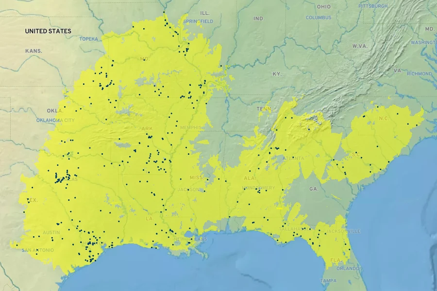 Crataegus viridis Native Range