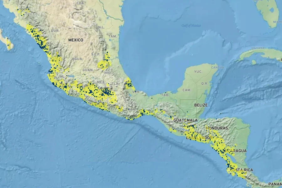Crescentia alata Native Range