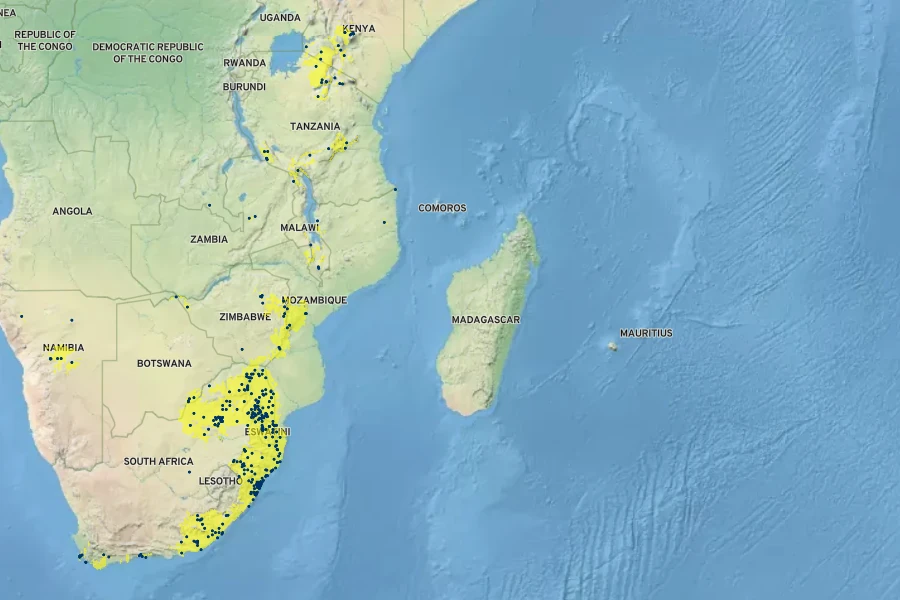 Crinum macowanii Native Range