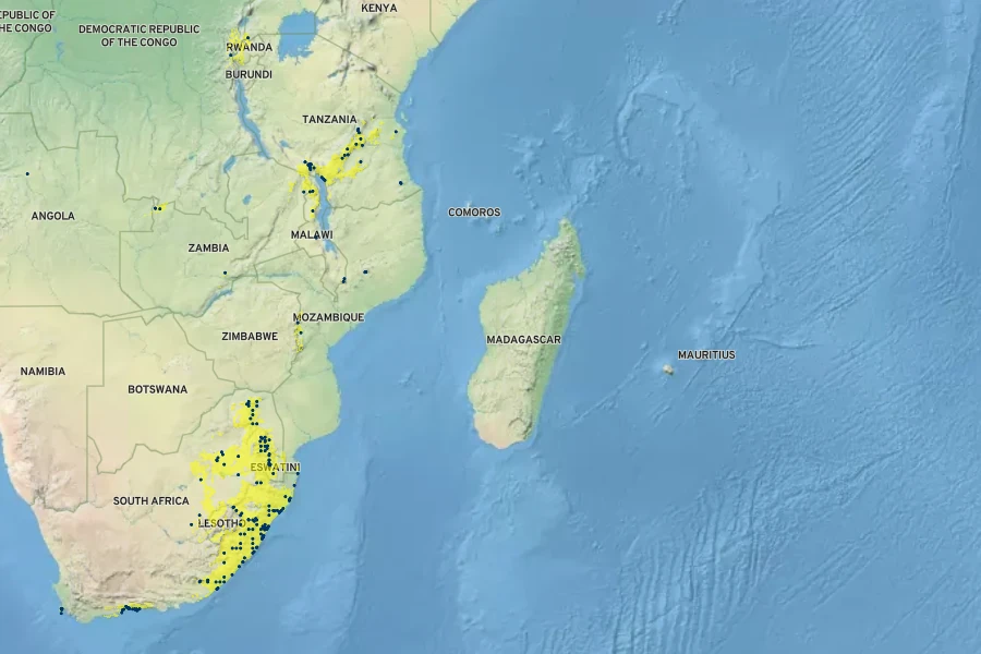 Crocosmia aurea Native Range