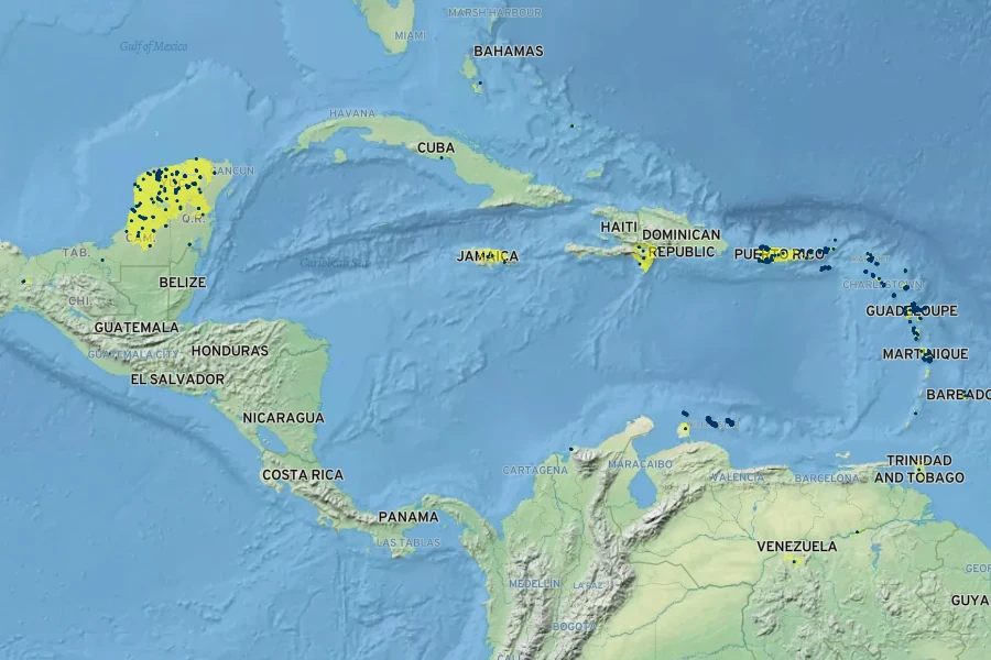 Croton flavens Native Range