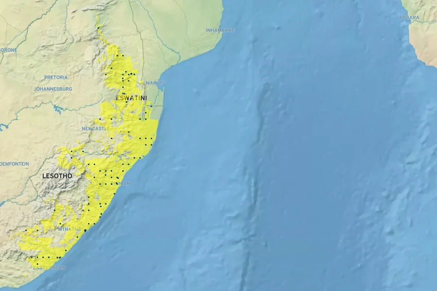 Cryptocarya woodii Native Range