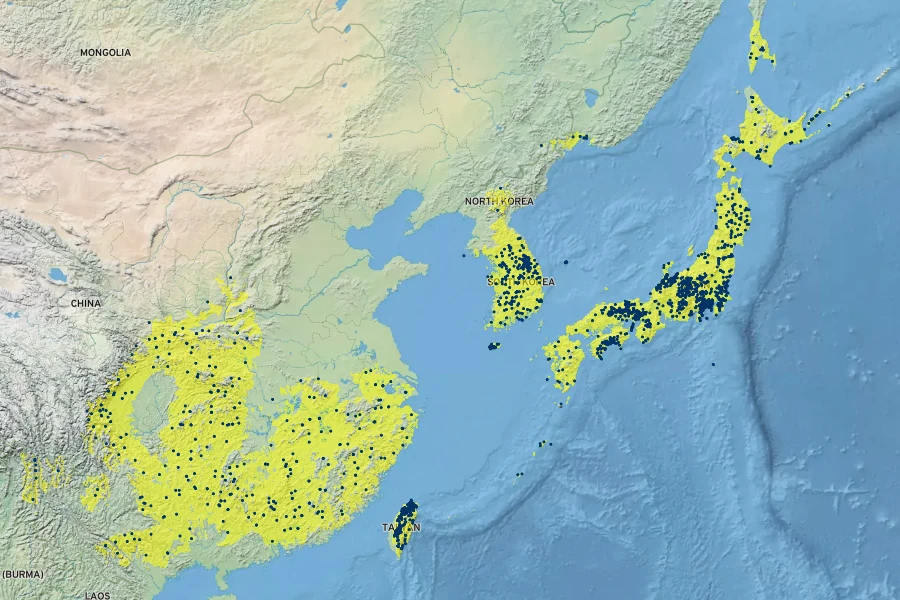 Cryptotaenia japonica Native Range