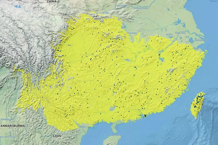 Cunninghamia lanceolata Native Range