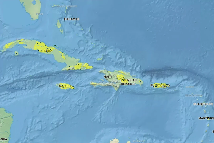 Cuphea parsonsia Native Range