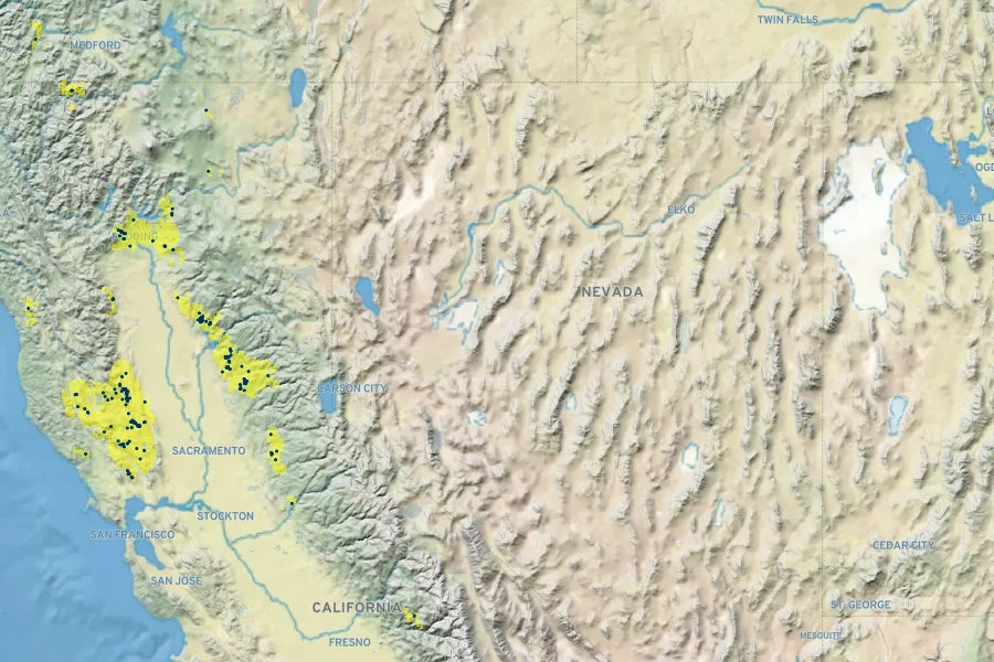 Cupressus macnabiana Native Range