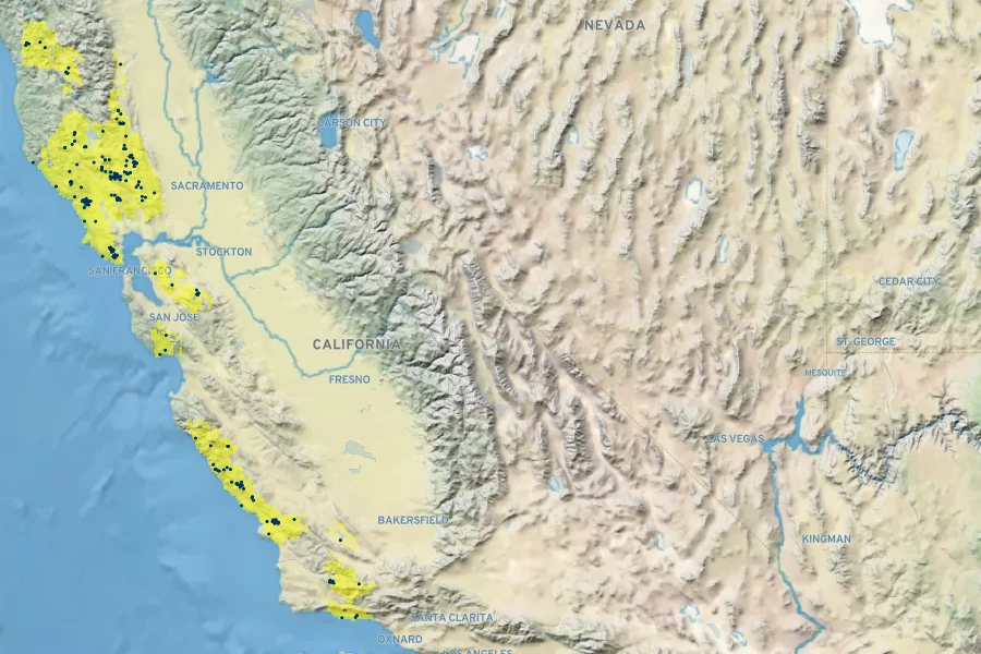 Cupressus sargentii Native Range
