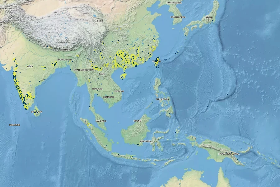 Curculigo orchioides Native Range