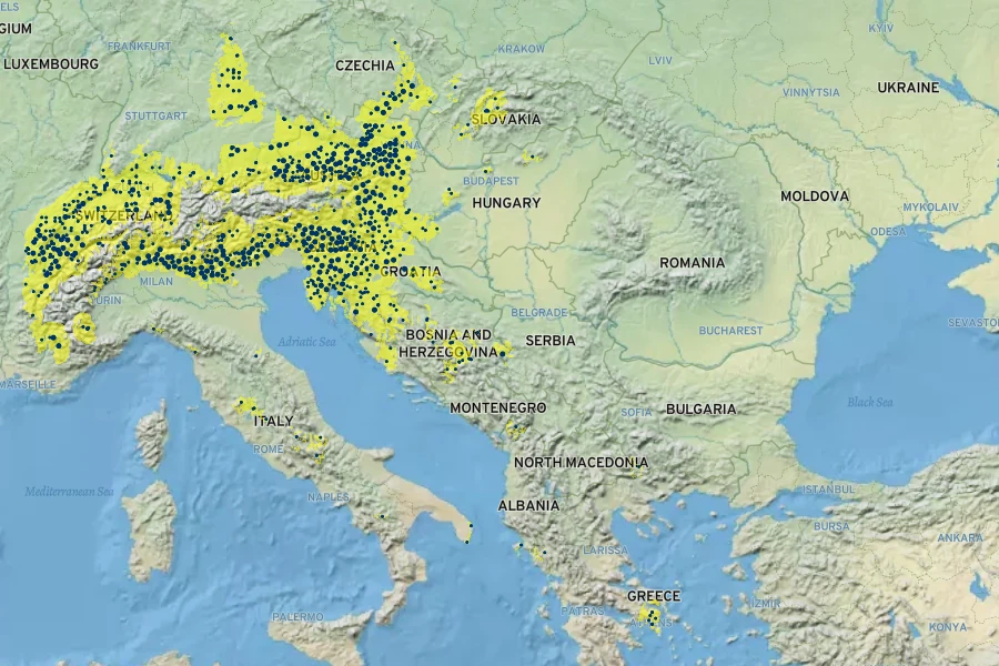 Cyclamen purpurascens Native Range
