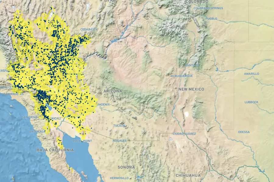 Cylindropuntia echinocarpa Native Range