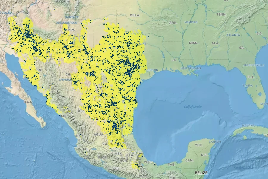 Cylindropuntia leptocaulis Native Range