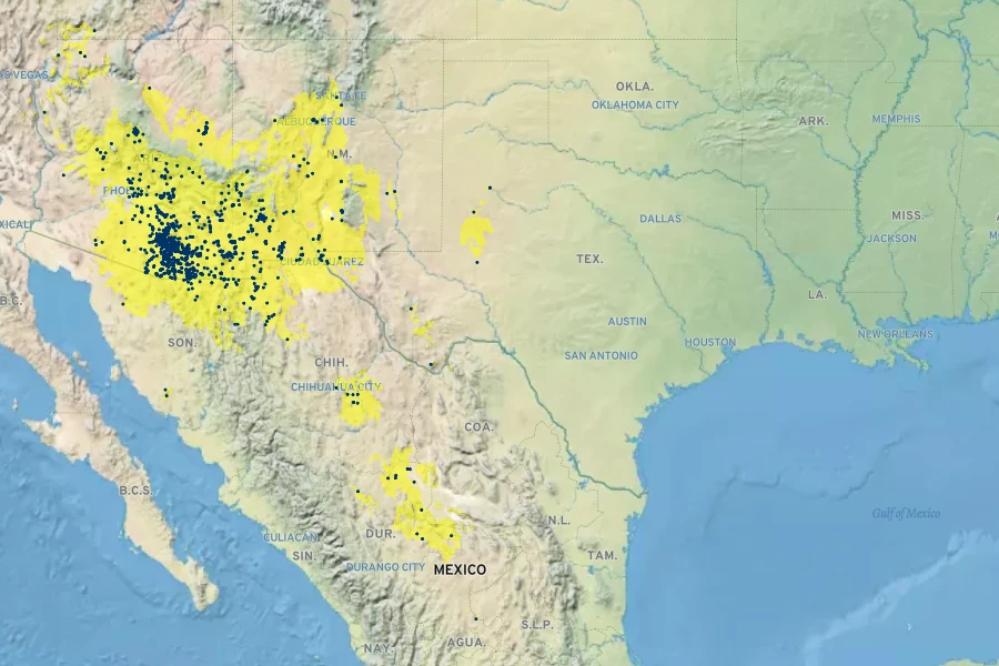 Cylindropuntia spinosior Native Range