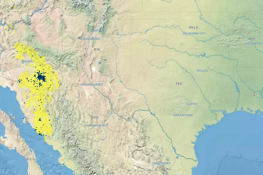 Cylindropuntia versicolor Native Range
