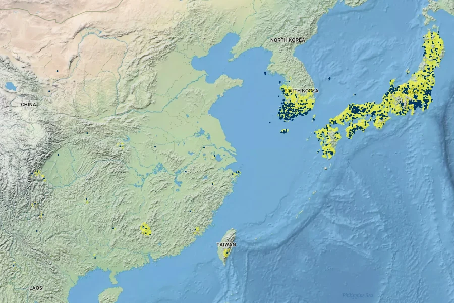 Cymbidium goeringii Native Range