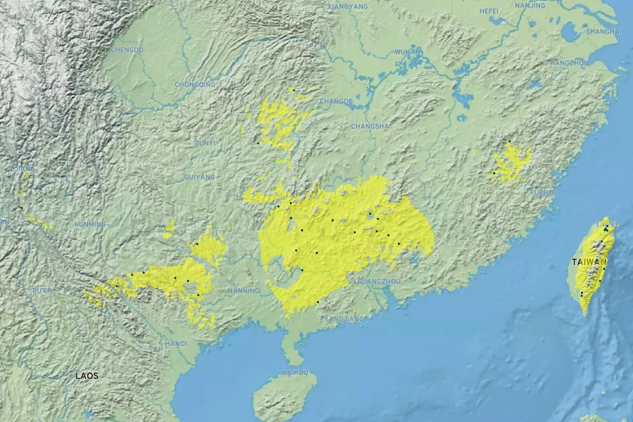 Cymbidium kanran Native Range