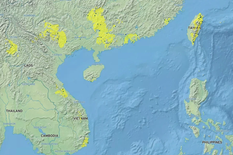 Cymbidium sinense Native Range