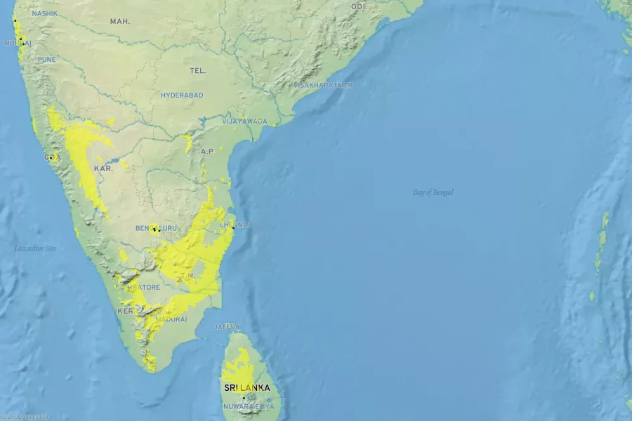 Cymbopogon citratus Native Range