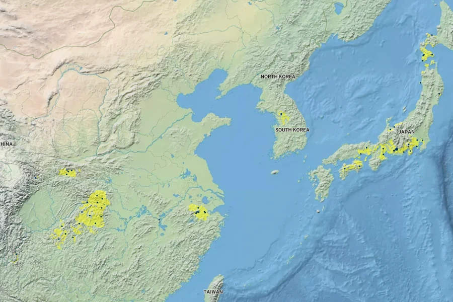 Cypripedium japonicum Native Range