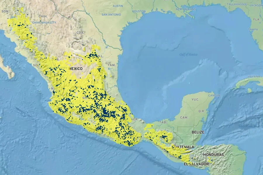 Dahlia coccinea Native Range