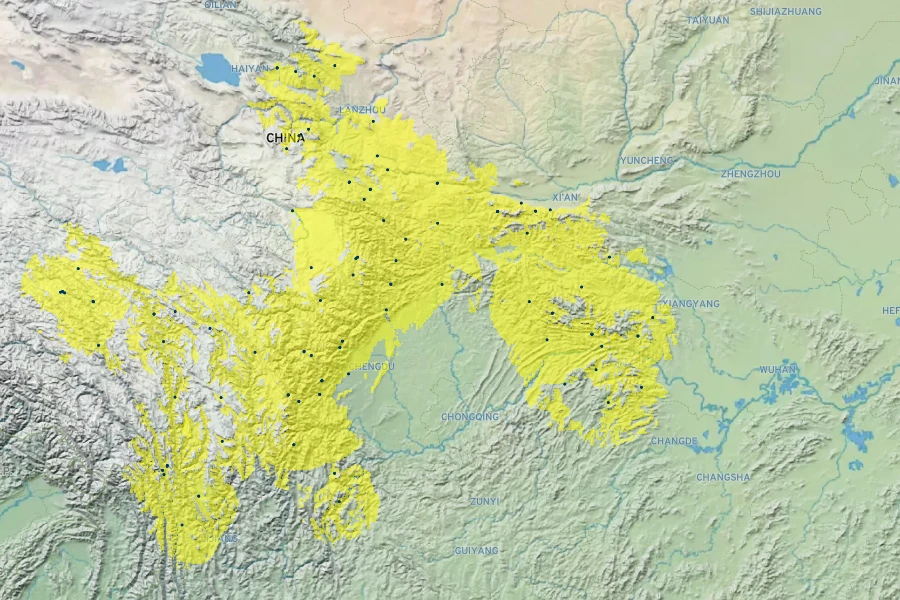 Daphne tangutica Native Range