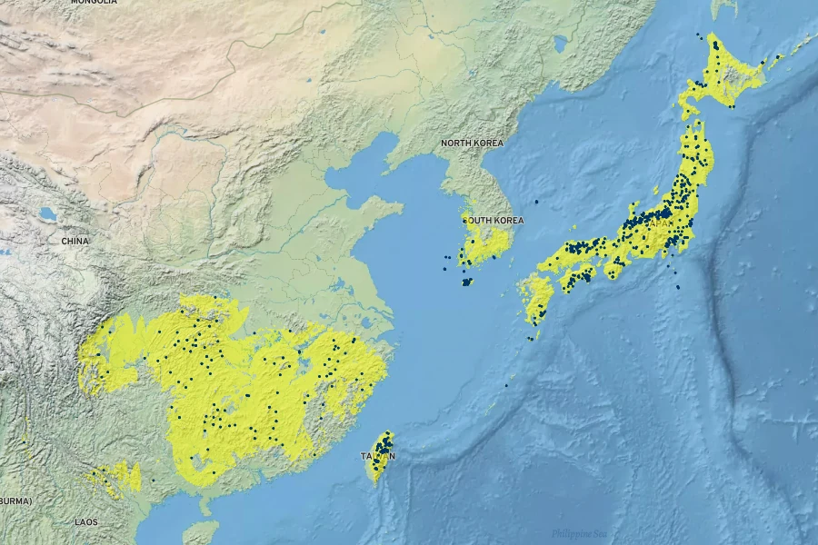 Daphniphyllum macropodum Native Range