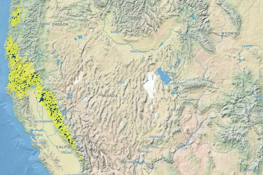 Darmera peltata Native Range