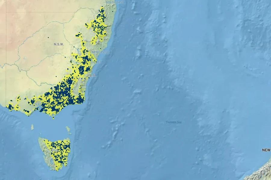 Daviesia latifolia Native Range