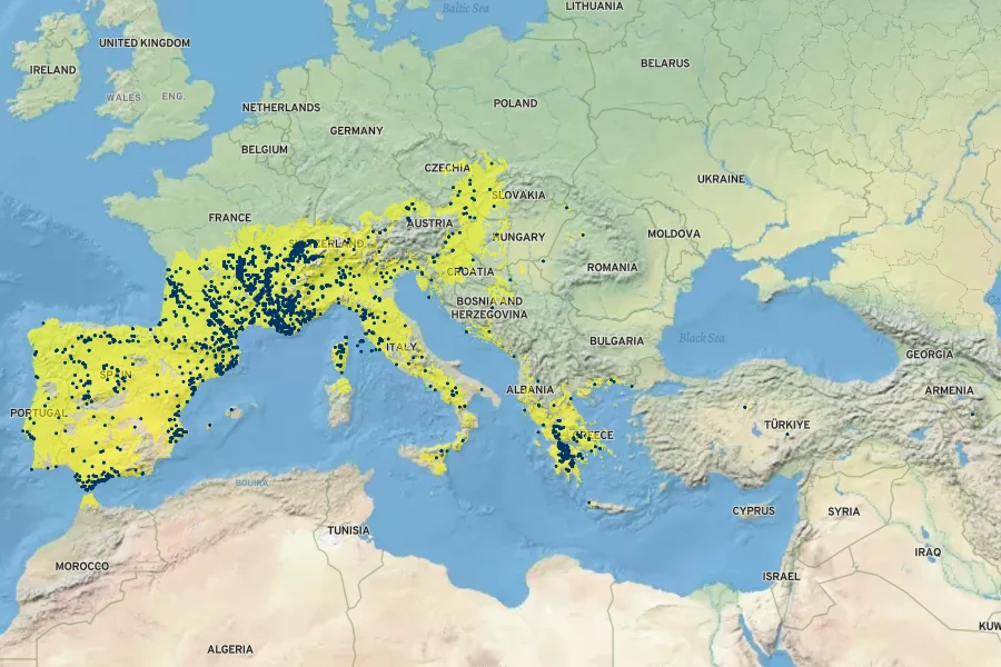 Delphinium ajacis Native Range