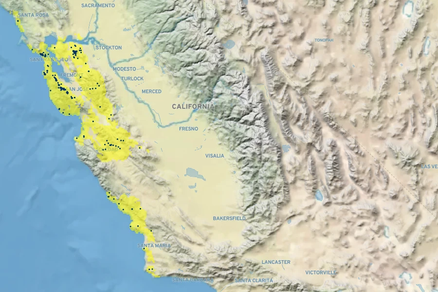 Delphinium californicum Native Range