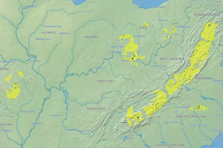 Delphinium exaltatum Native Range