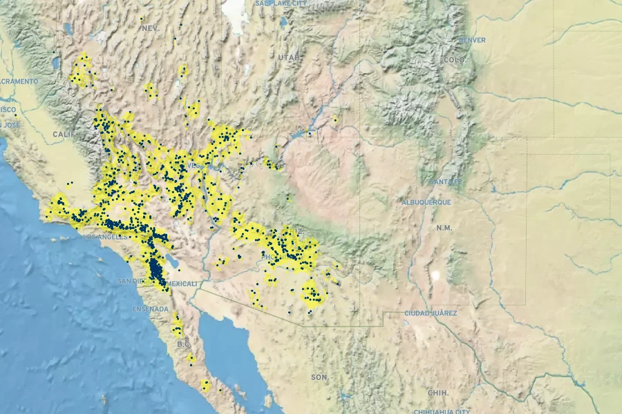 Delphinium parishii Native Range