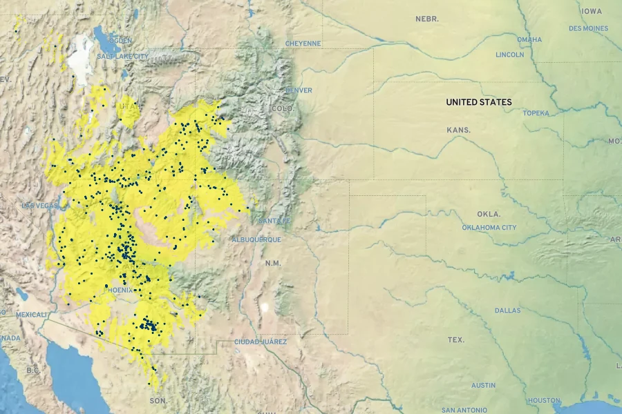 Delphinium scaposum Native Range