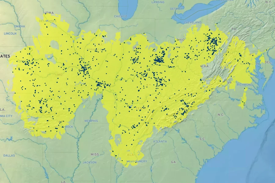 Delphinium tricorne Native Range