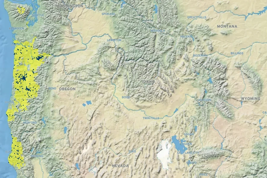 Delphinium trolliifolium Native Range