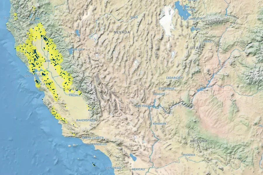 Delphinium variegatum Native Range