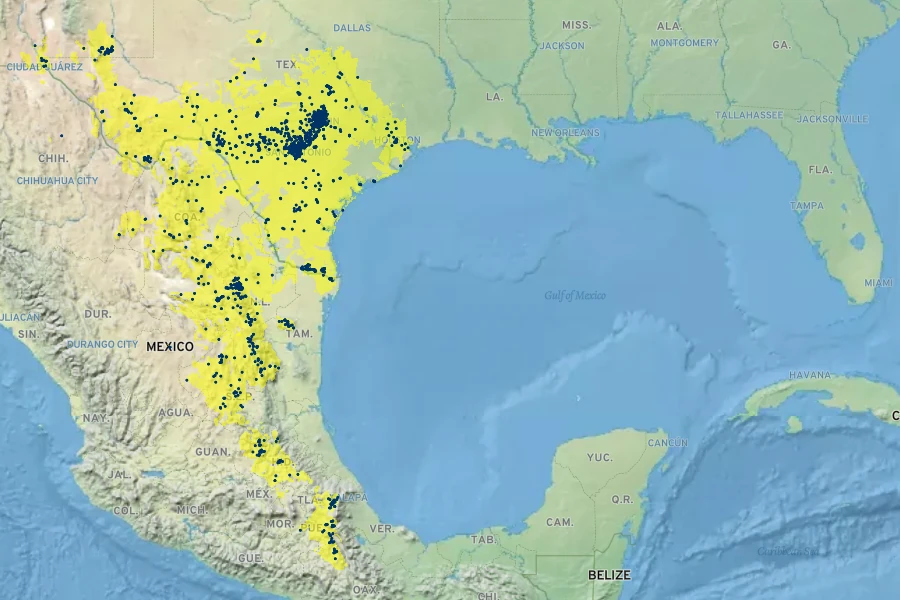 Dermatophyllum secundiflorum Native Range