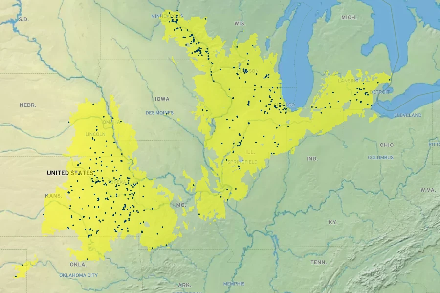 Desmodium illinoense Native Range
