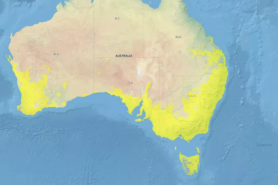 Dianella revoluta Native Range