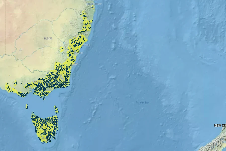 Dianella tasmanica Native Range