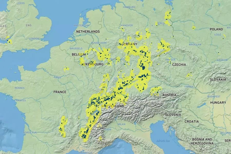 Dianthus gratianopolitanus Native Range