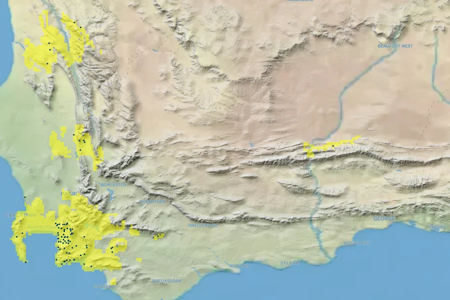 Diastella thymelaeoides subsp. thymelaeoides Native Range