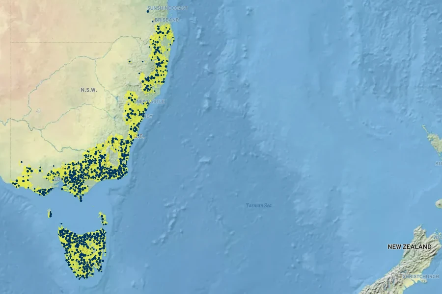 Dicksonia antarctica Native Range