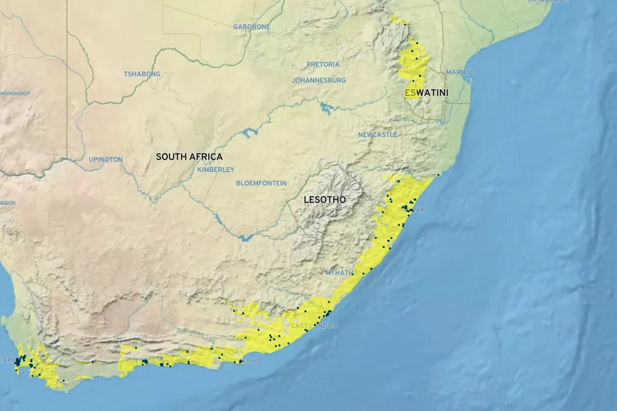 Dietes grandiflora Native Range