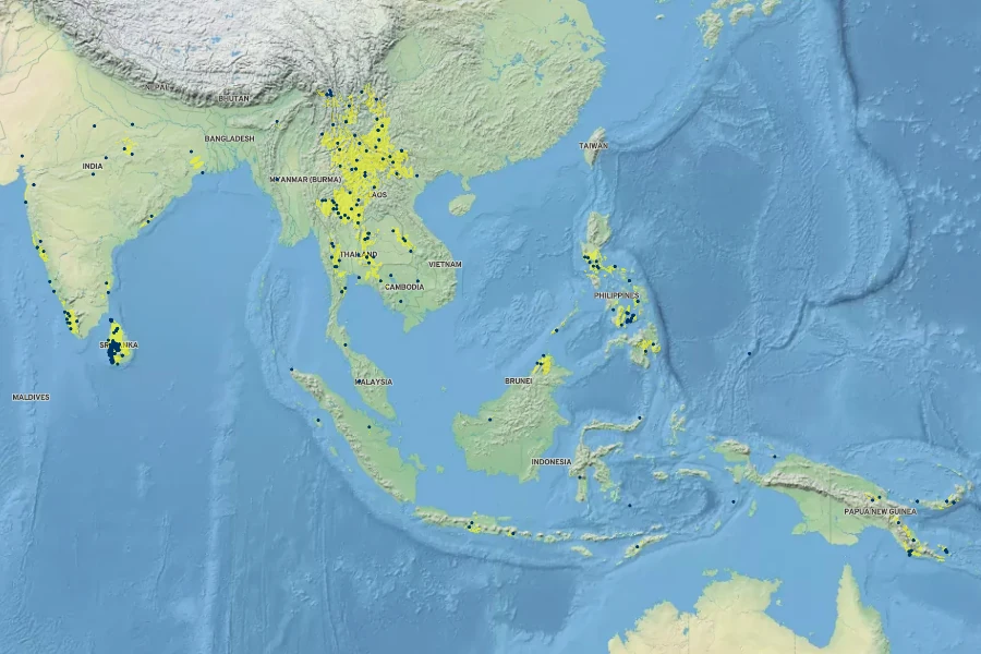 Dioscorea alata Native Range