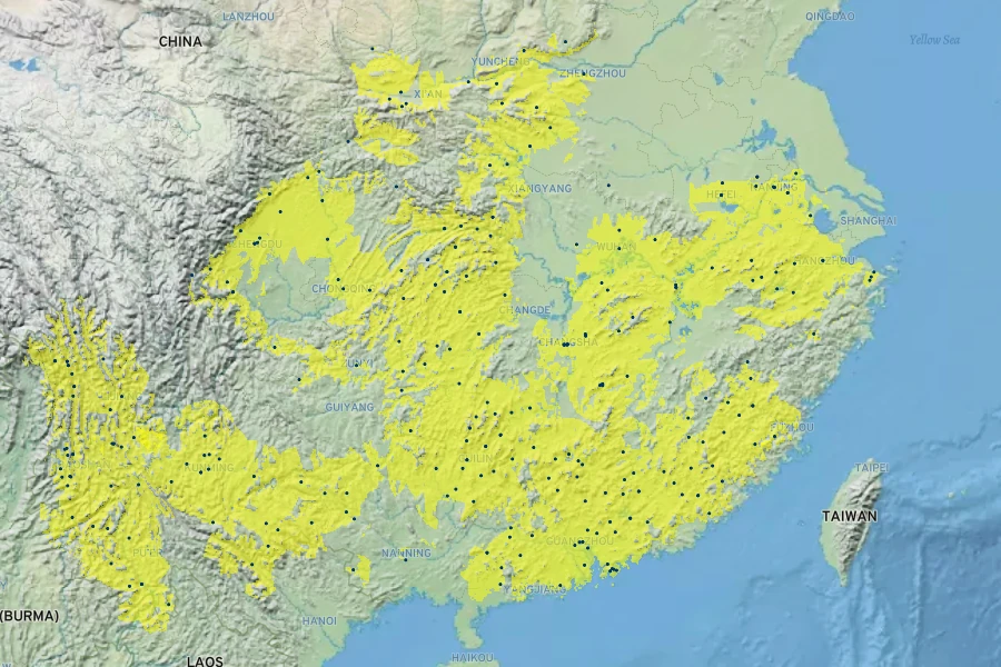 Diospyros kaki Native Range